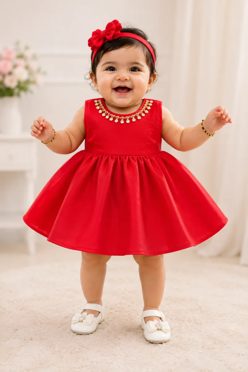 Elegant Ruby Red Baby Girl Party Wear Dress