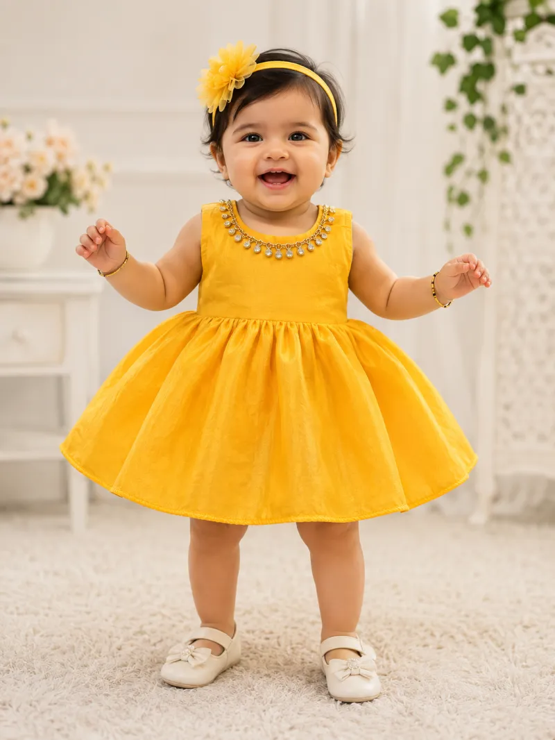 Sunshine Yellow Baby Girl Party Wear Dress