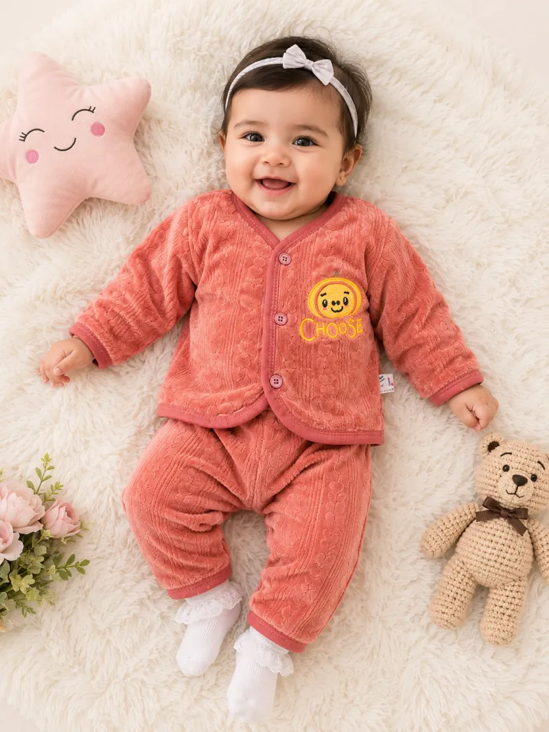 Coral Pink Baby Winter Co-ord Set