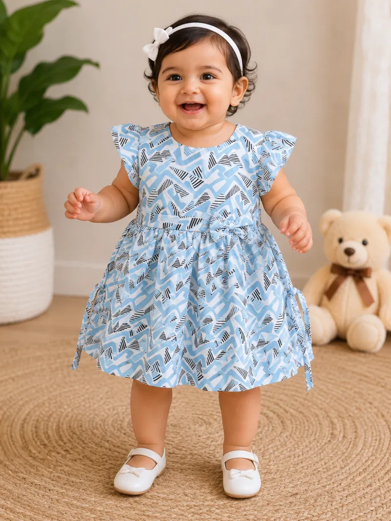 Sky Blue Geometric Print Baby Girls Frock