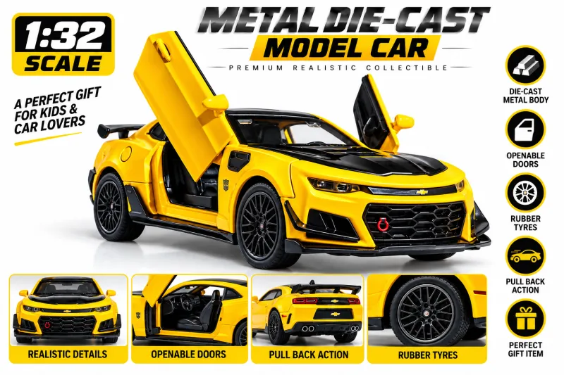 1:32 Yellow Metal Die-Cast Camaro Toy Car