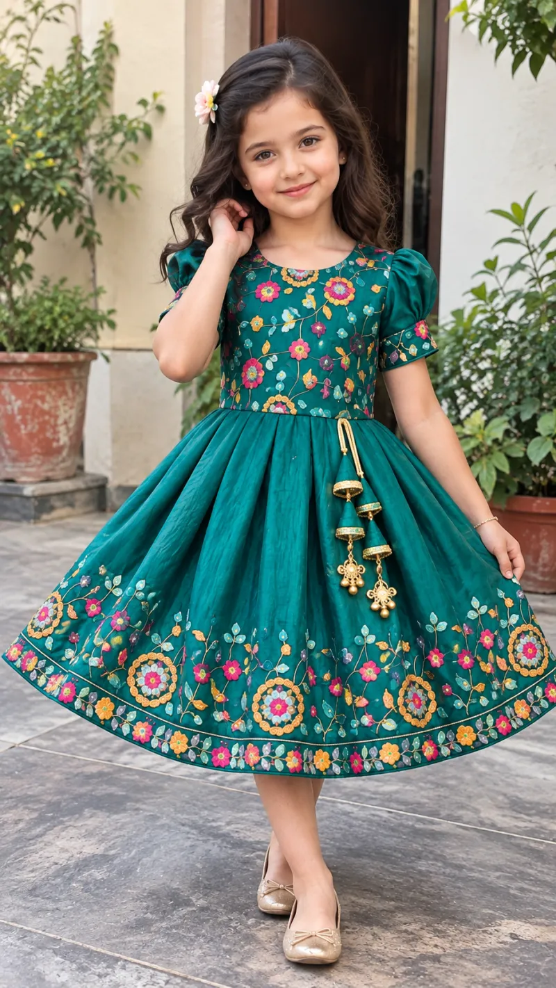 Girls Floral Embroidered Ethnic Party Frock