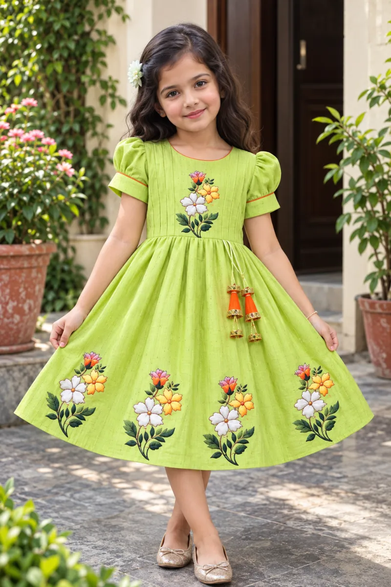 Girls Floral Embroidered Party Frock