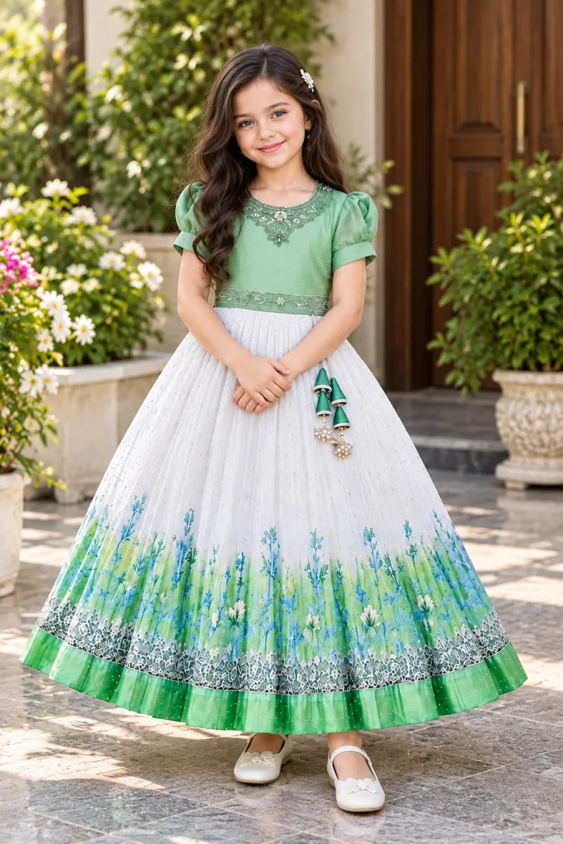 Girls Embroidered Ethnic Party Gown