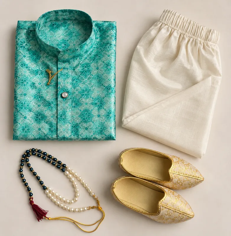 Boys Ethnic Kurta Pajama Gift Set with Mojari & Accessories