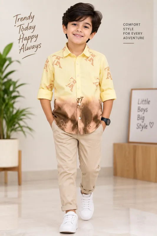 Boys Yellow & Brown Printed Shirt – Stylish Casual Wear