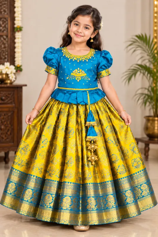 Girls Narayan Pattu Embroidered Short Frock